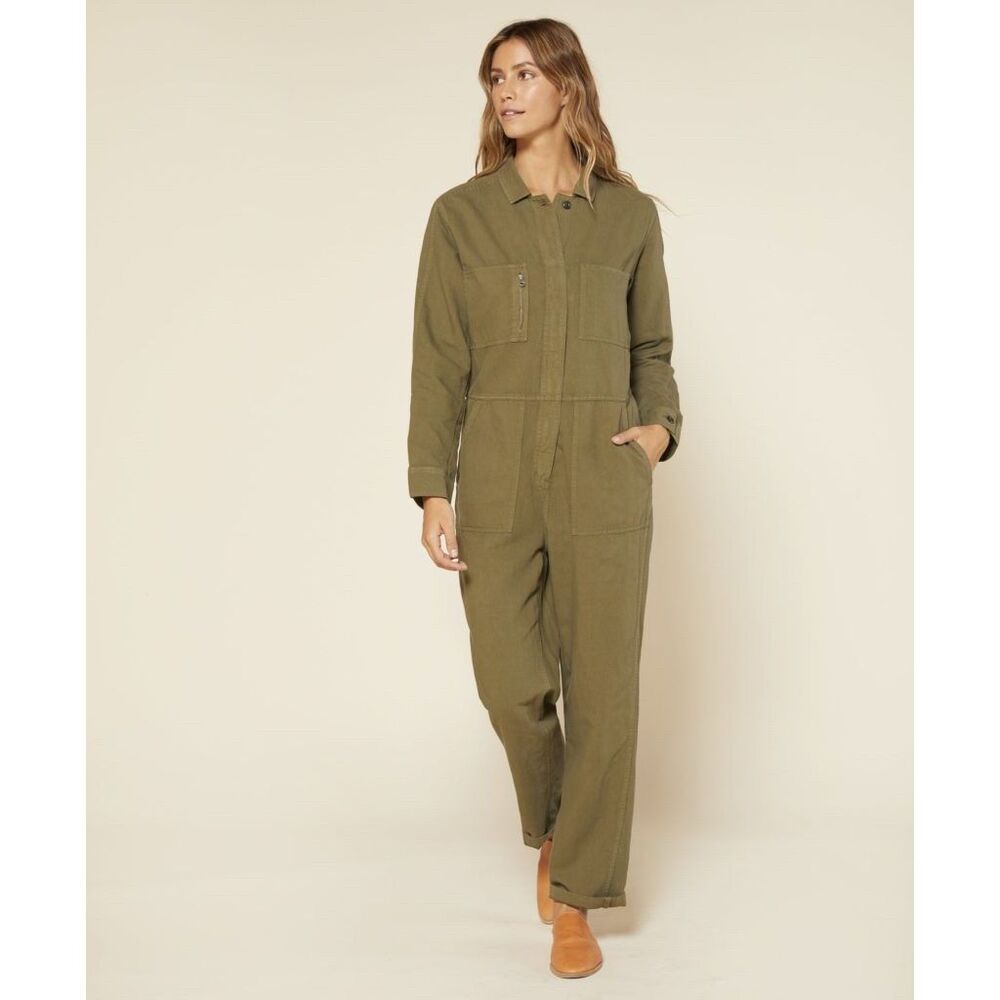 Outerknown Women's Olive Green Station Jumpsuit Coverall Contrasting Pockets